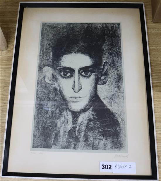 Jamila Maranoua, lithograph, portrait of Franz Kafka, signed in pencil, 25/200 and dated 1968, 34 x 22cm